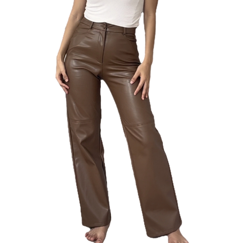 SHEIN‎ Faux Leather Pants Women's Size Lp Brown Wide Leg